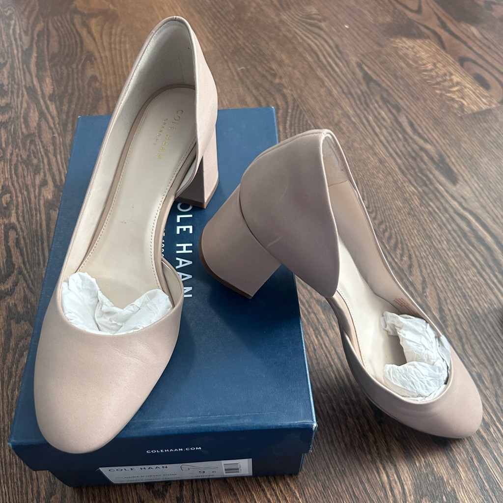 Cole Haan Nude Block Heel Pumps